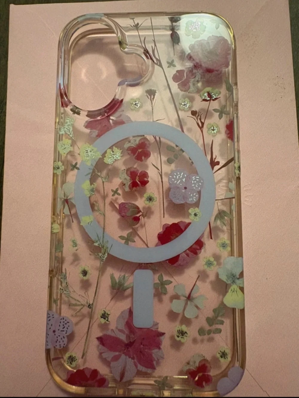 heyday Clear Floral MagSafe-Compatible Phone Case with Pink & Green Flowers